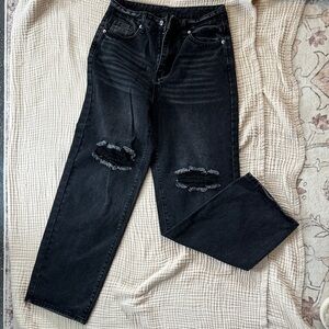 SHEIN Black Distressed Boyfriend Jeans